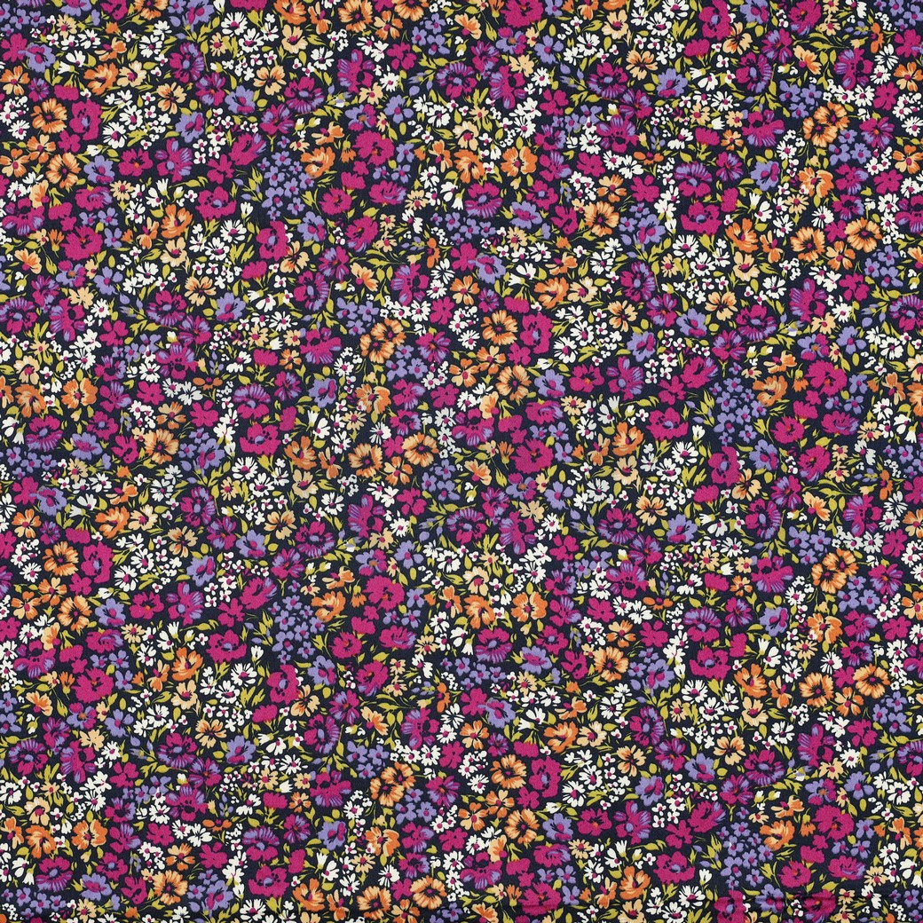 BAUMWOLLE SATIN KLEINE BLUMEN LILA/VIOLETT
