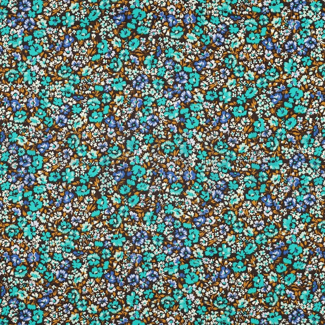 BAUMWOLLE SATIN KLEINE BLUMEN BLAU