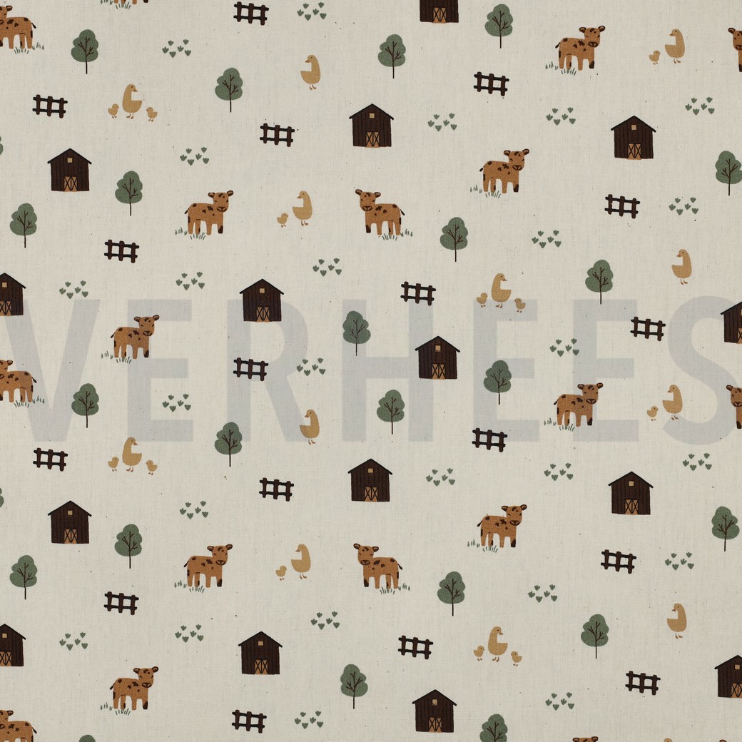 KATOENEN POPLIN GOTS NATUREL BOERDERIJDIEREN NATUREL