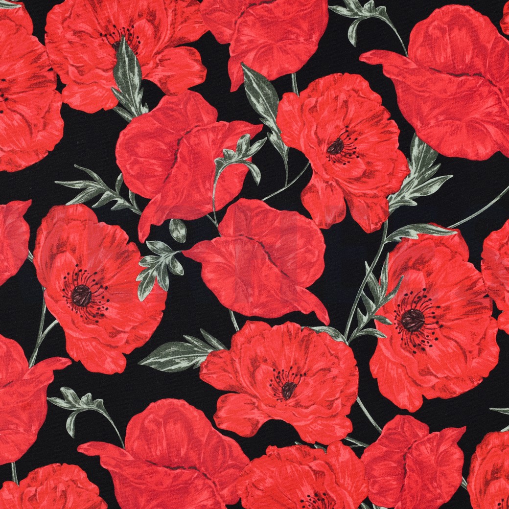 FRENCH TERRY DIGITAL BLUMEN SCHWARZ
