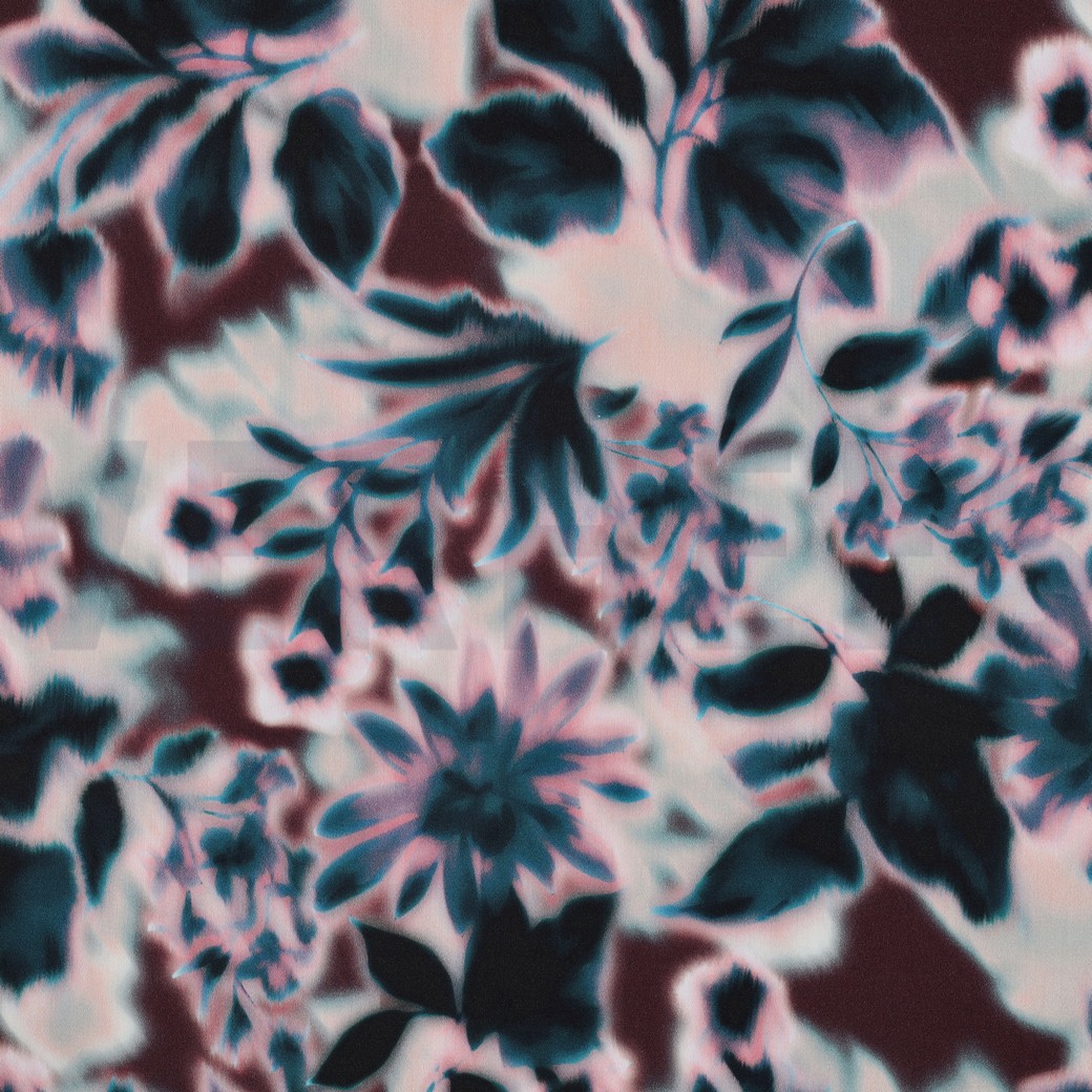 BAUMWOLLE SATIN DIGITAL BLUMEN BORDEAUXROT