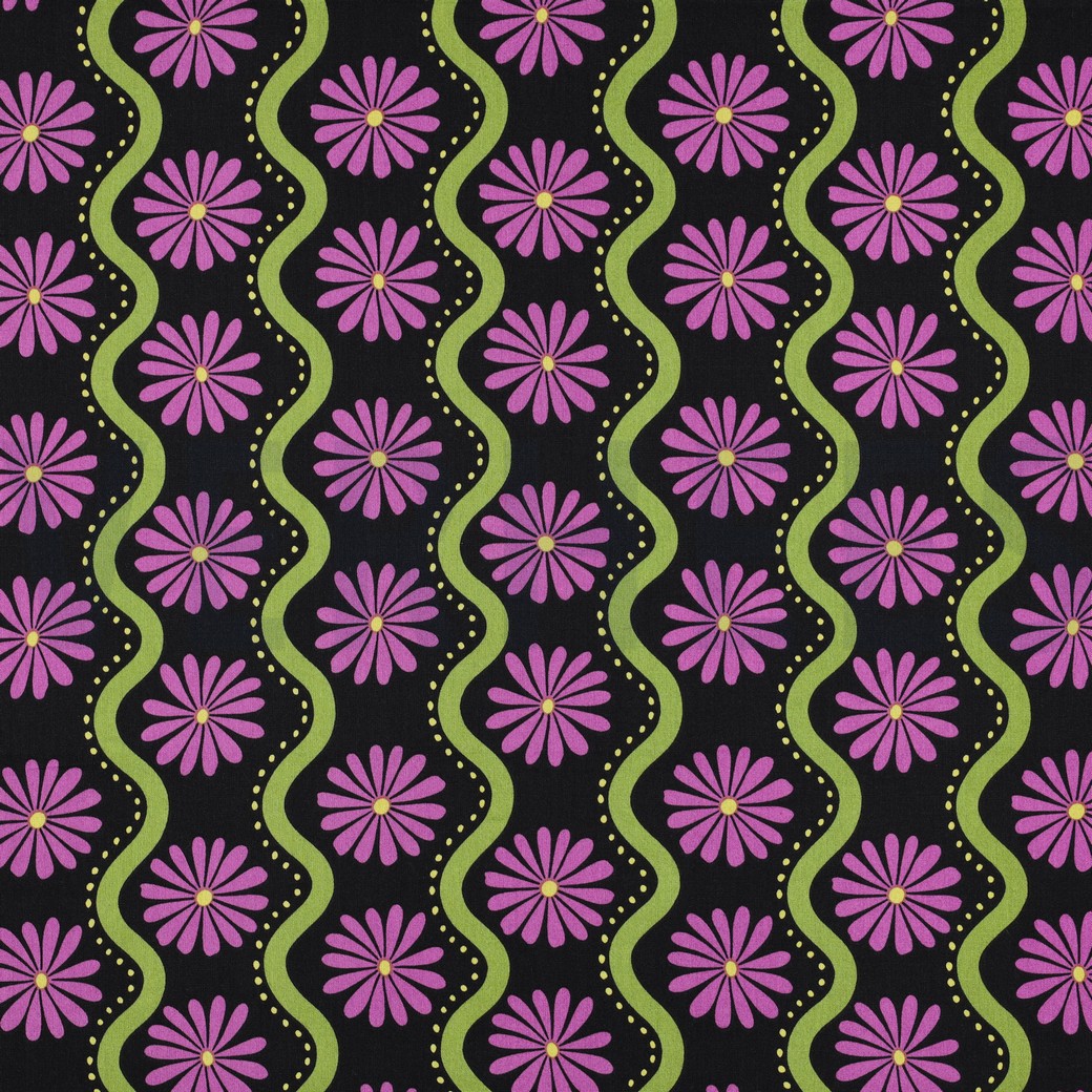 BAUMWOLLE VISKOSE BLUMEN SCHWARZ