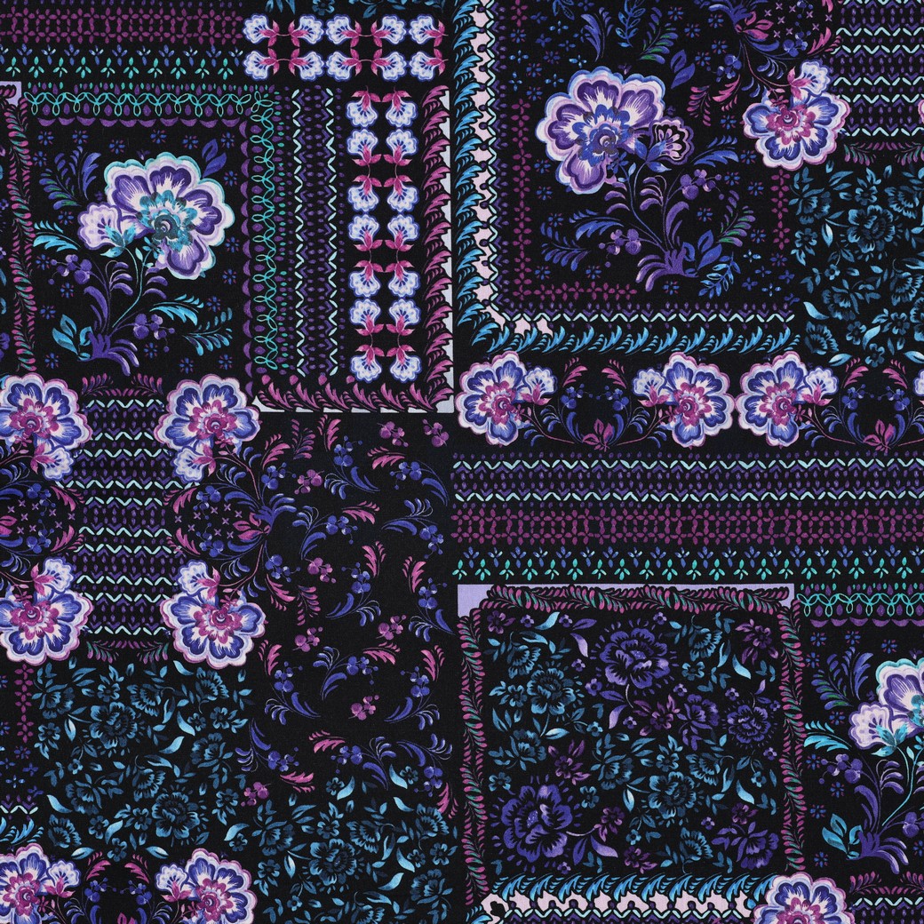 COTTON VISCOSE DIGITAL PATCHWORK BLACK