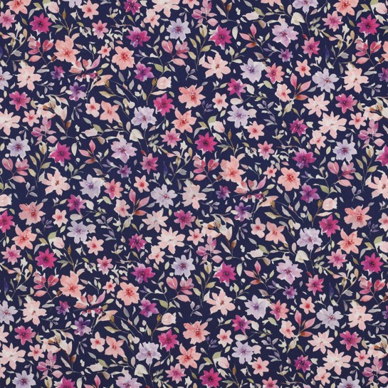 FIJNGEWEVEN KATOENEN POPLIN DIGITAAL BLOEMEN BLAUW #7