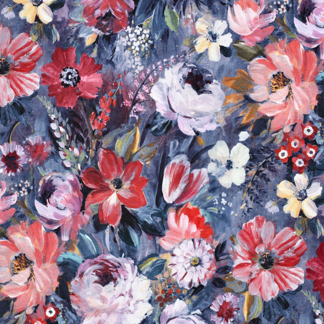 FRENCH TERRY DIGITAL BLUMEN BLAU