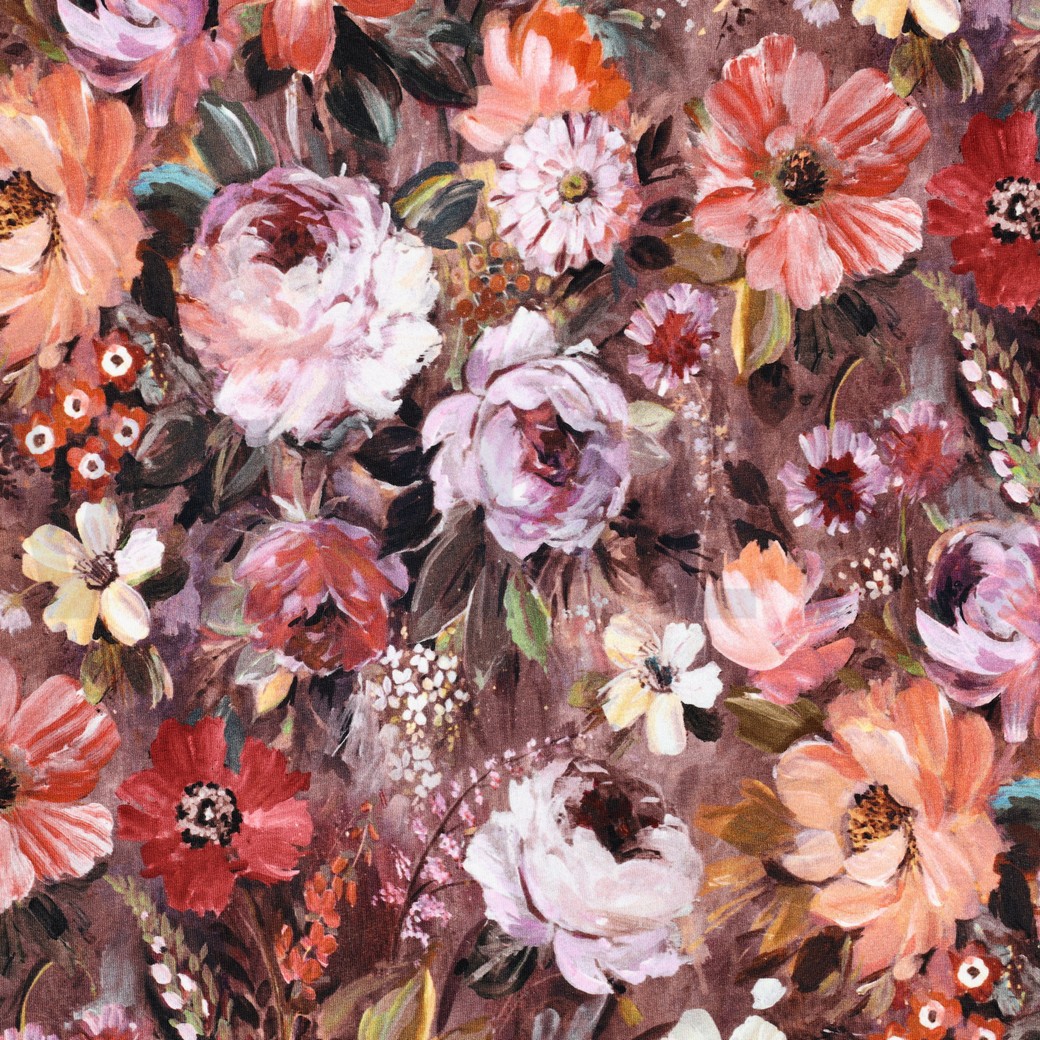 FRENCH TERRY DIGITAL FLOWERS BROWN
