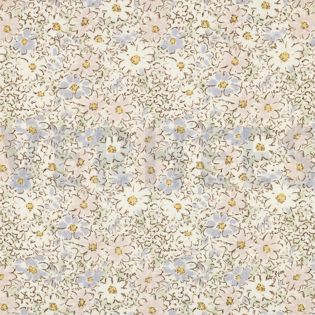 MUSSELIN DIGITAL BLUMEN MINTGRÜN