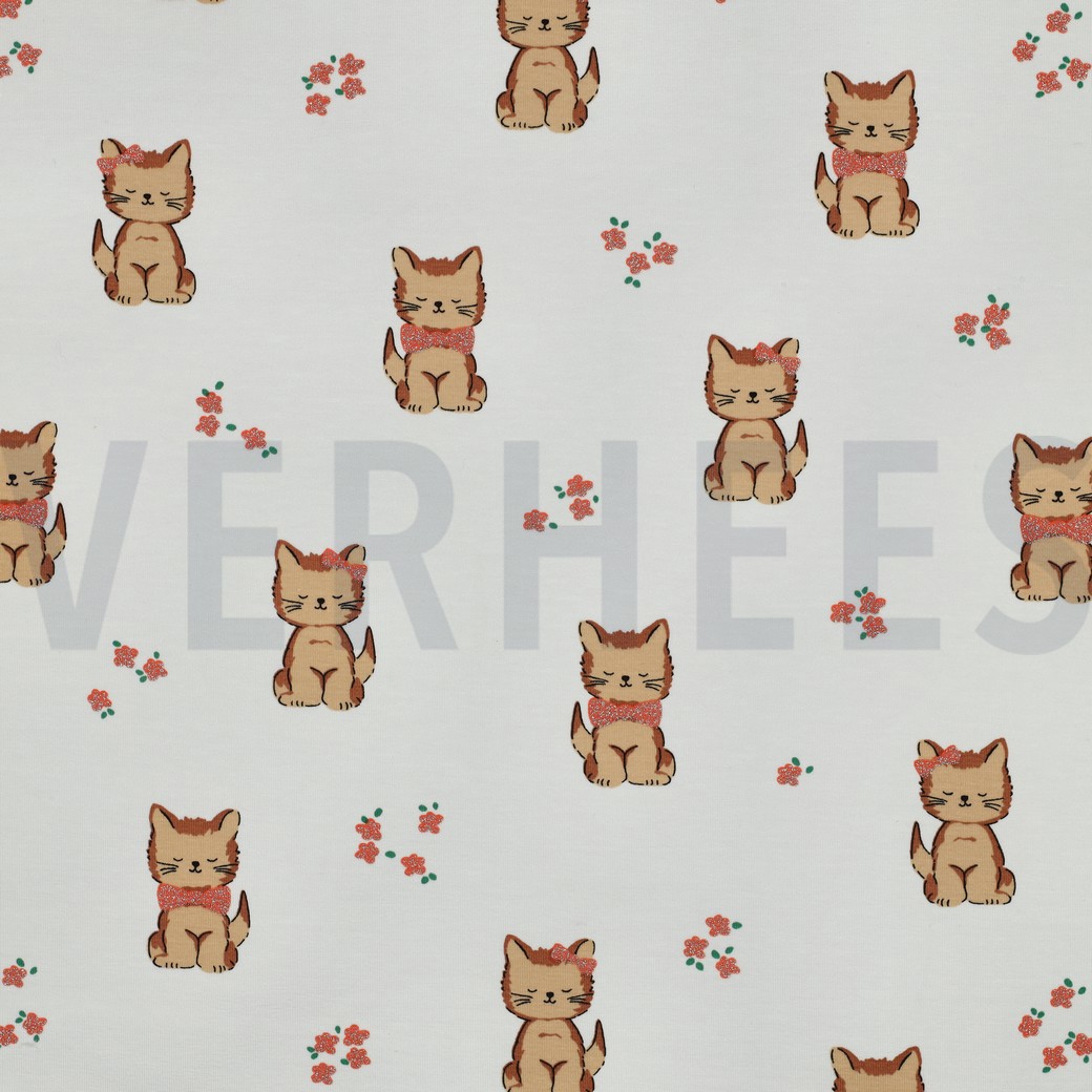 JERSEY GLITTER CATS ECRU
