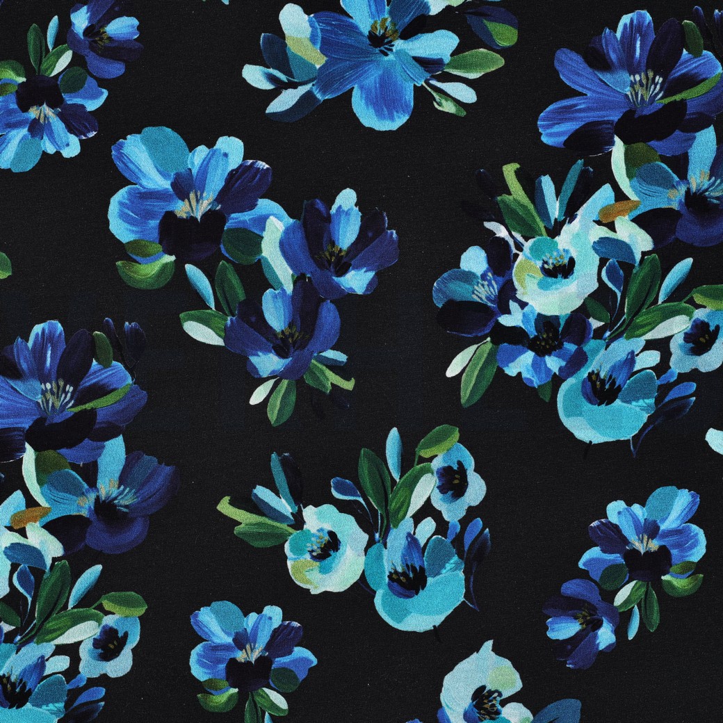 FRENCH TERRY DIGITAAL BLOEMEN ZWART