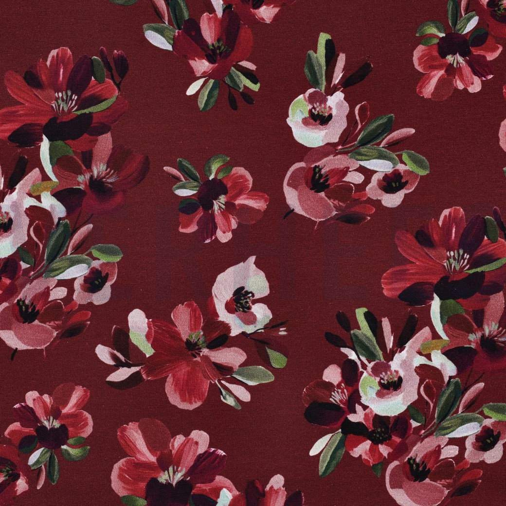 FRENCH TERRY DIGITAL FLOWERS RED
