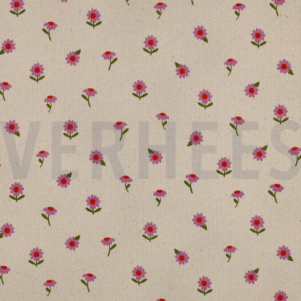 RIB JERSEY BLOEMEN NATUREL