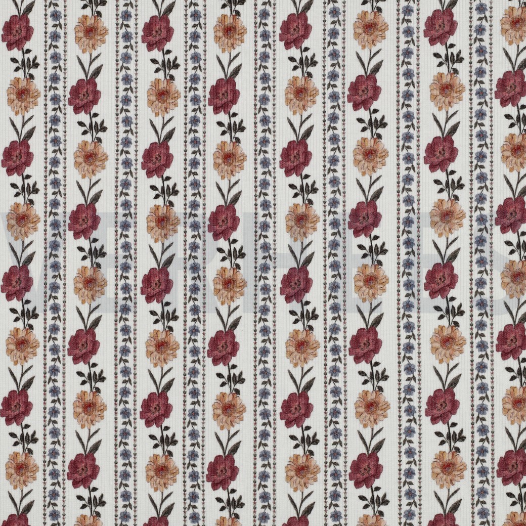 RIB JERSEY DIGITAAL BLOEMEN GEBROKEN WIT