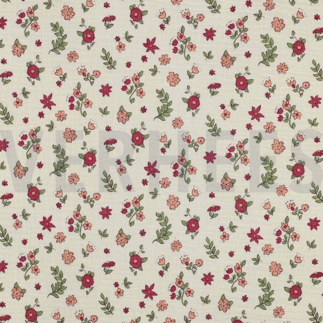 DOUBLE GAZE DE COTON GOTS FLEURS NATUREL