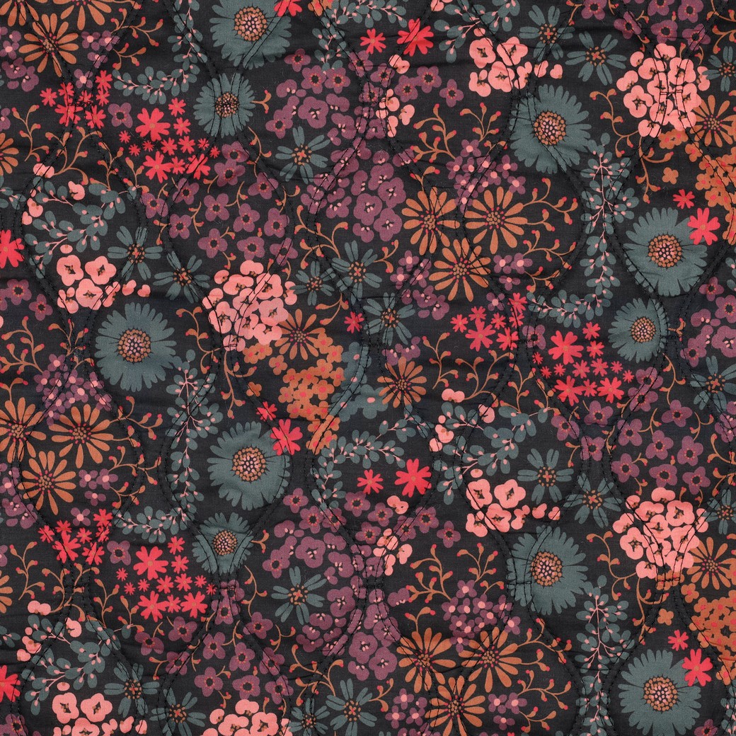 COTTON VOILE STEPPED DIGITAL FLOWERS BLACK