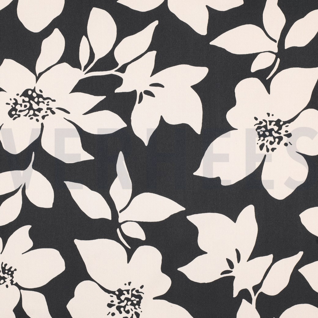 VISCOSE ROSELLA STRETCH FLEURS NOIR