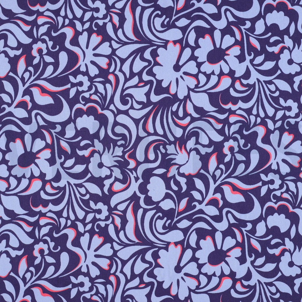 VISCOSE ROSELLA STRETCH BLADEREN BLAUW
