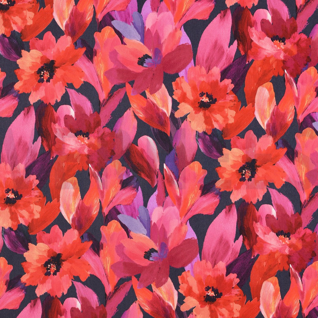 VISCOSE ROSELLA STRETCH DIGITAL LEAVES NAVY