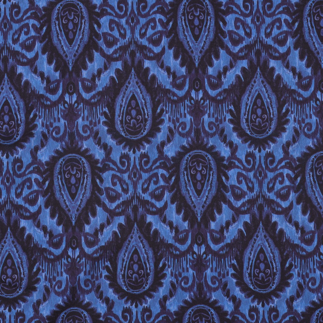 VISKOSE ROSELLA STRETCH DIGITAL ORNAMENT BLAU