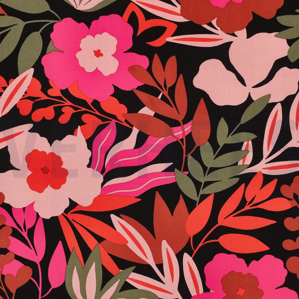 LENZING™ ECOVERO™ BLOEMEN ZWART