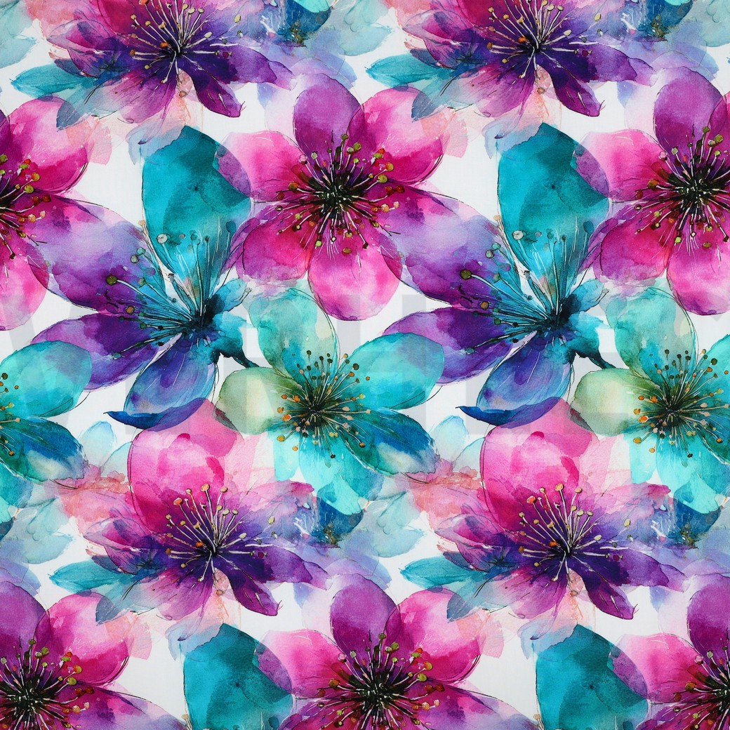 LENZING™ ECOVERO™ DIGITAL BLUMEN TÜRKIS