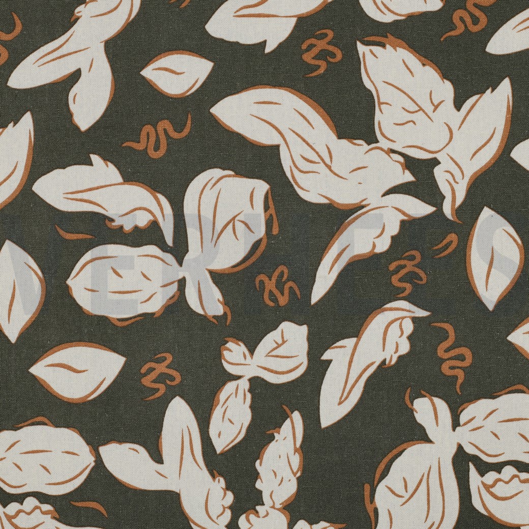 LINNEN VISCOSE BLOEMEN GROEN