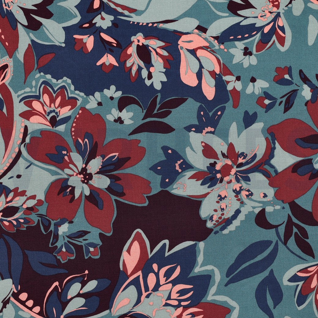 VISKOSE STRETCH BLUMEN BLAU