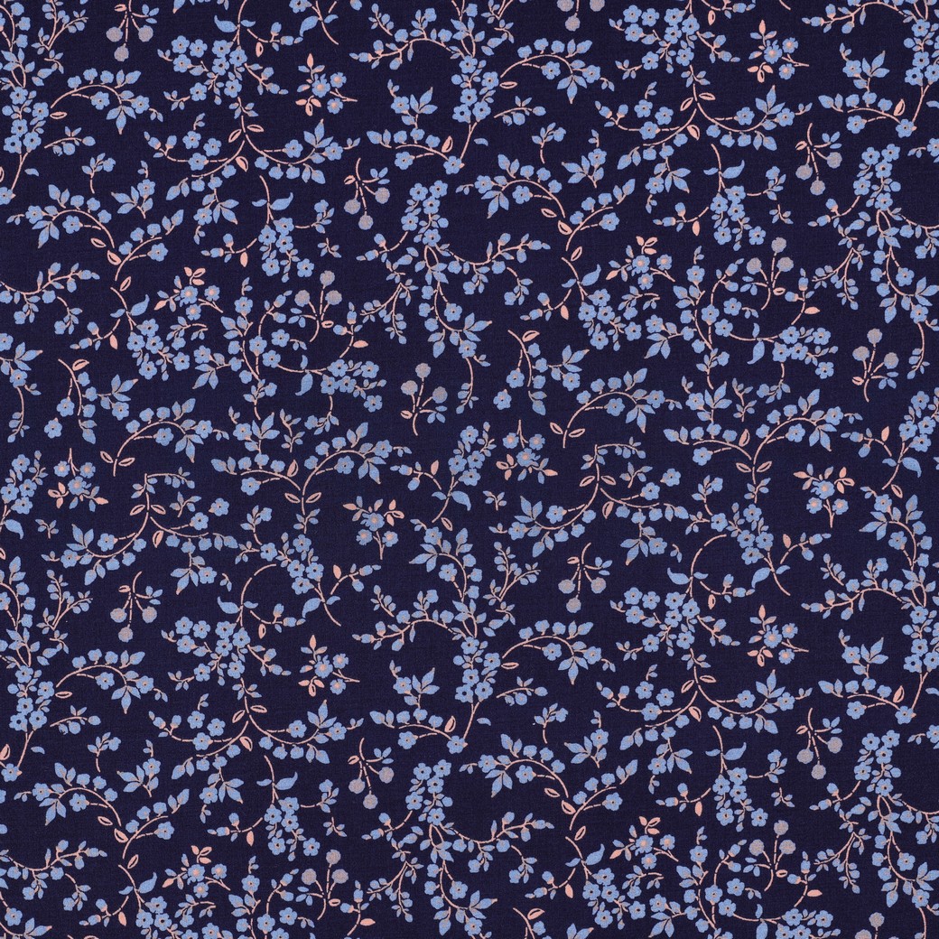 VISCOSE STRETCH BLUMEN MARINEBLAU