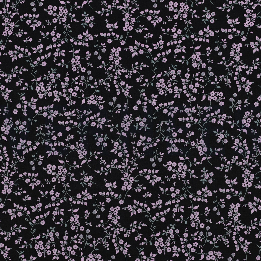VISCOSE STRETCH FLOWERS BLACK