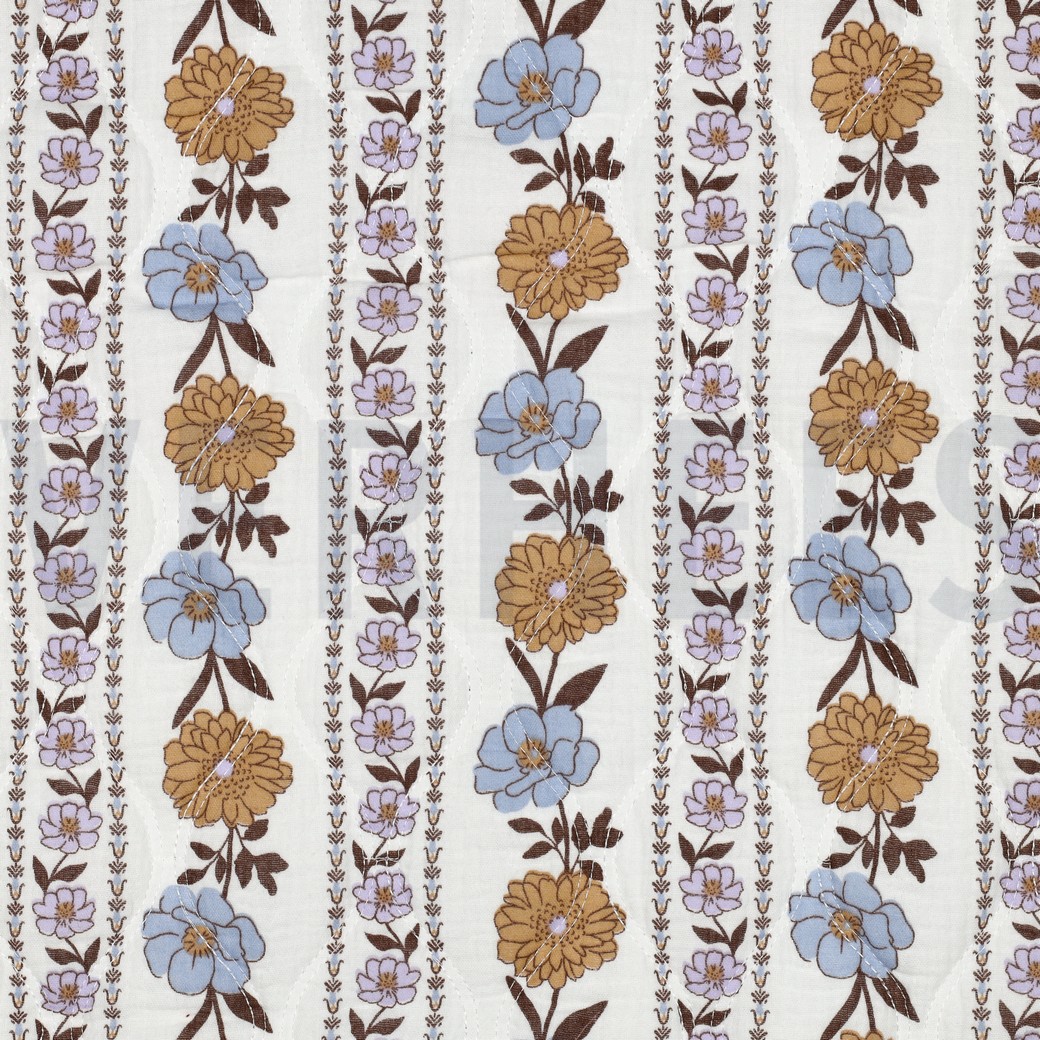 MUSSELIN GESTEPPT BLUMEN WEISS