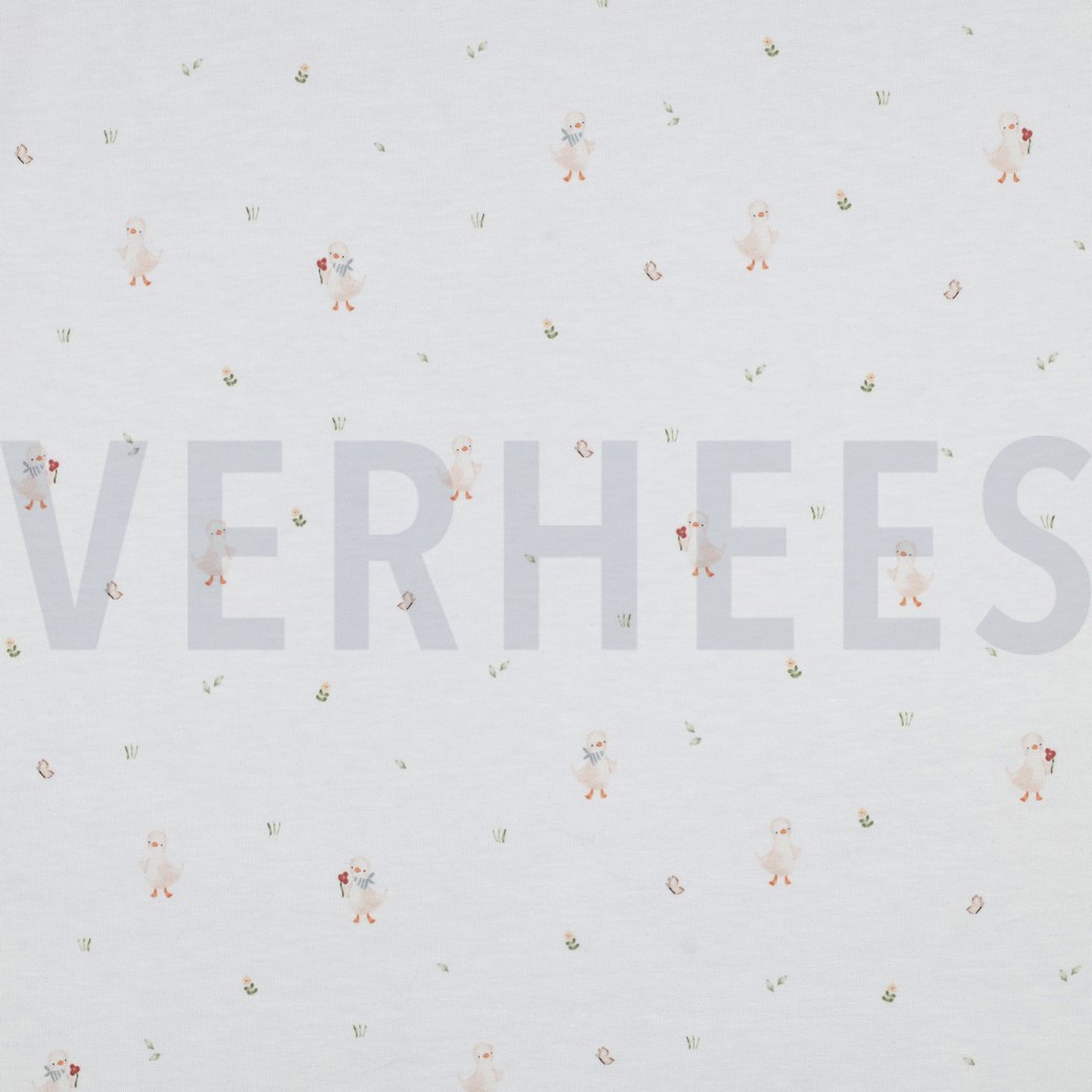 JERSEY GOTS DIGITAL GÄNSE & BLUMEN WEISS