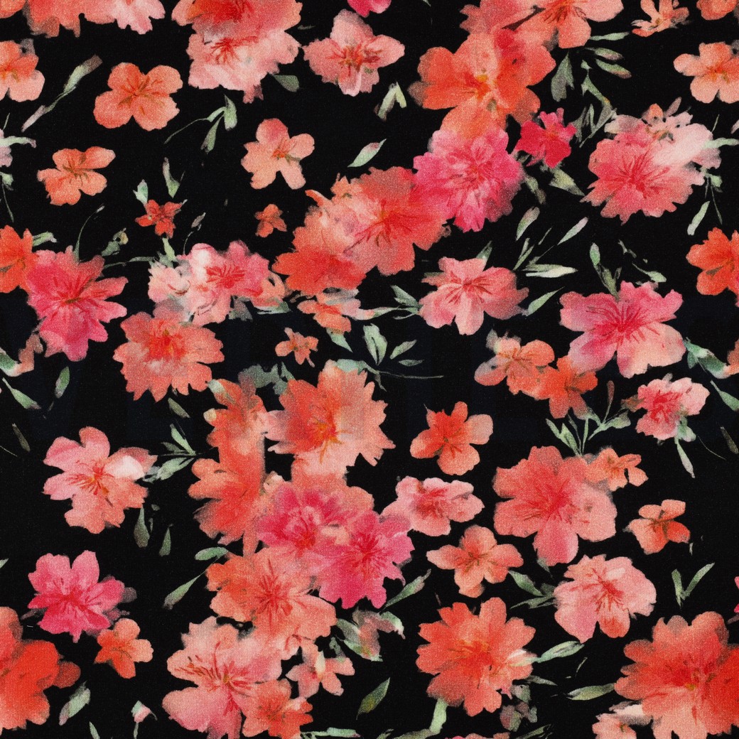 VISCOSE JERSEY DIGITAAL BLOEMEN ZWART