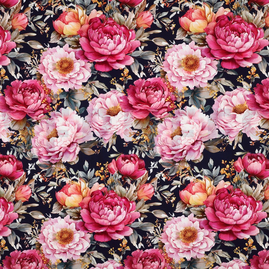VISCOSE RADIANCE DIGITAL FLOWERS NAVY