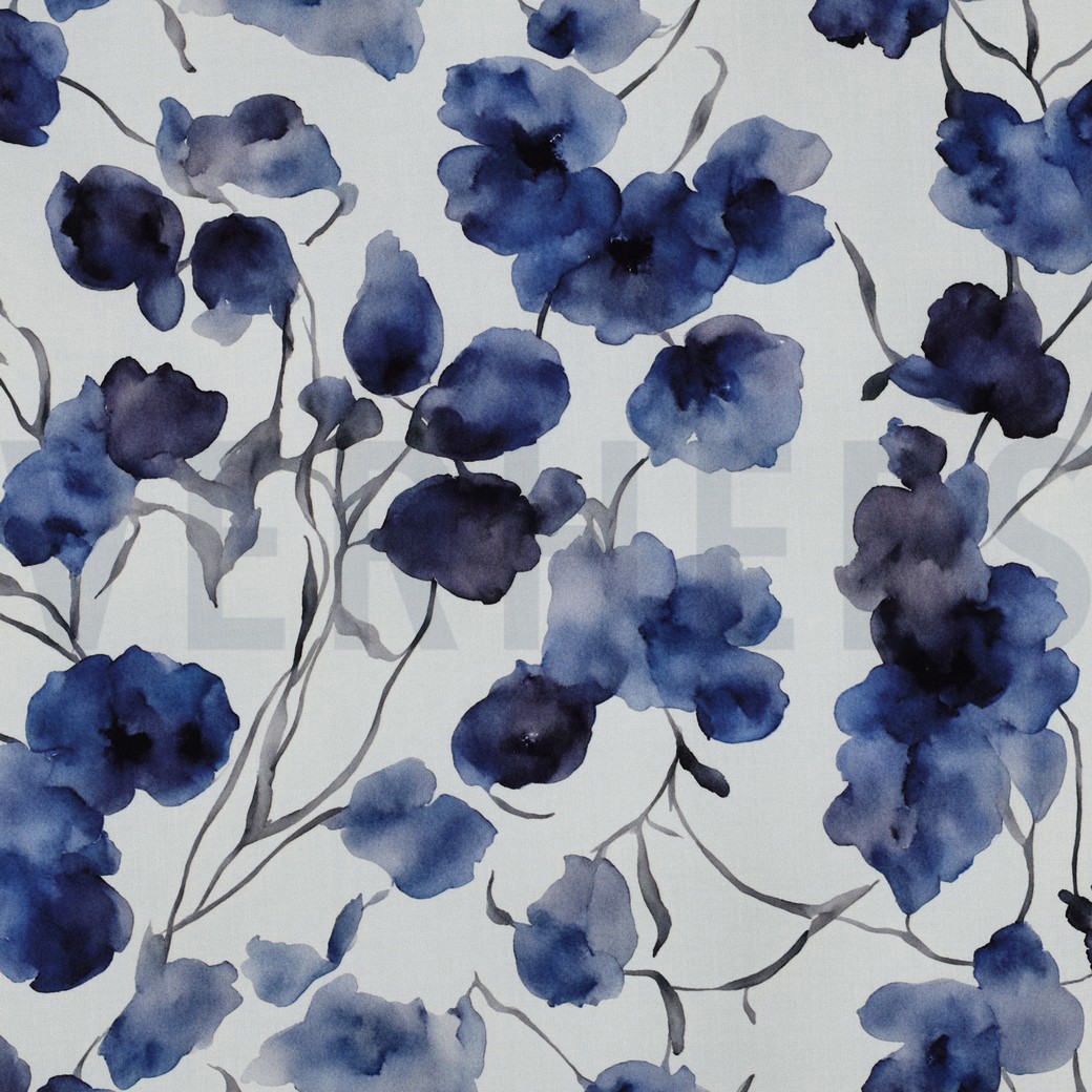 VISCOSE RADIANCE DIGITAAL BLOEMEN BLAUW