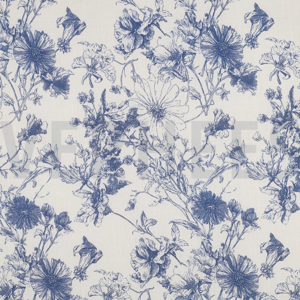 COTTON VOILE DIGITAL FLOWERS COBALT