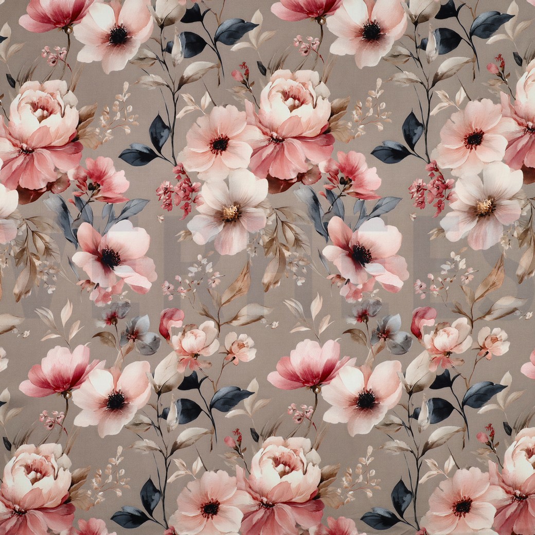 VISKOSE SATIN DIGITAL BLUMEN ROSA