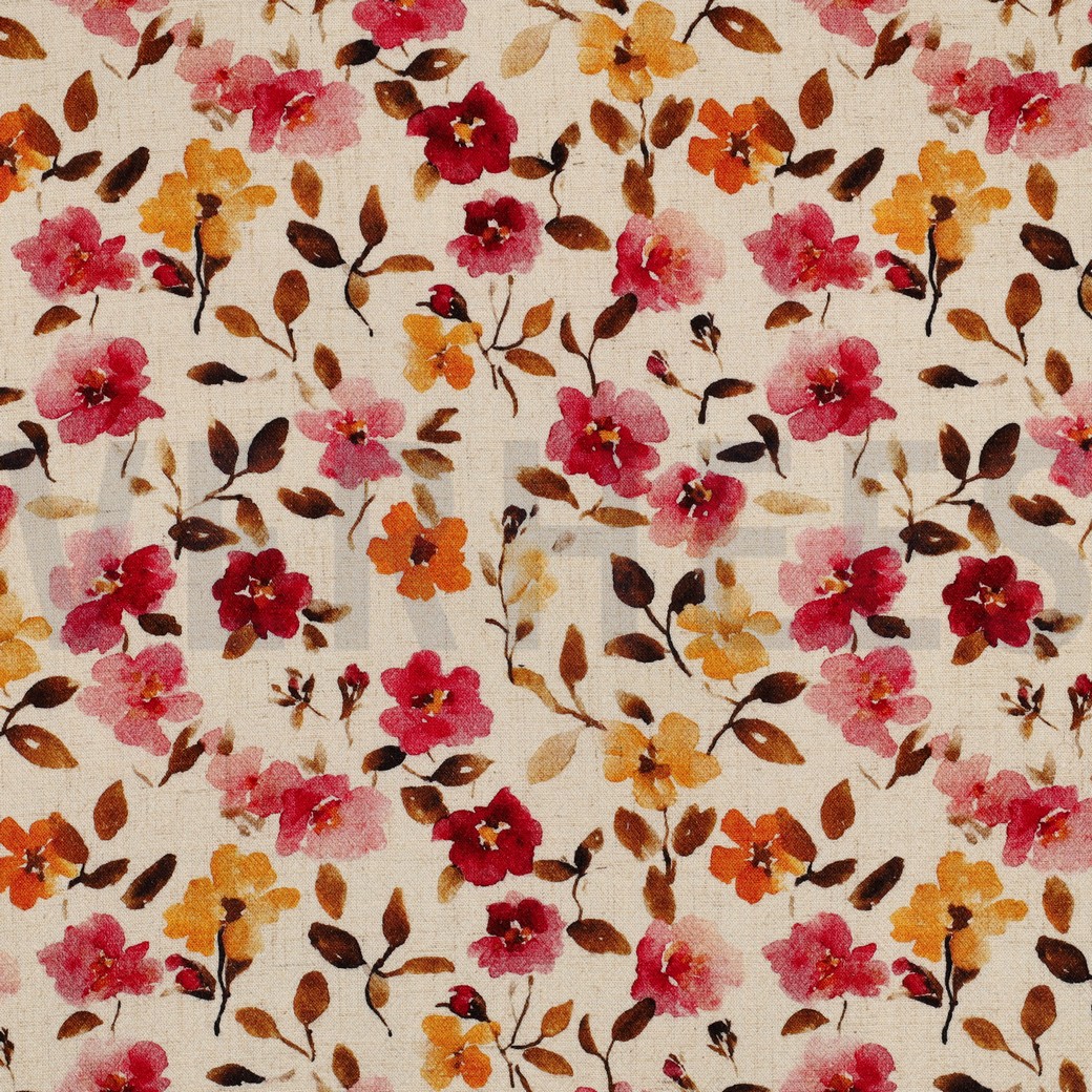 LINNEN VISCOSE CRÊPE DIGITAAL BLOEMEN BEIGE