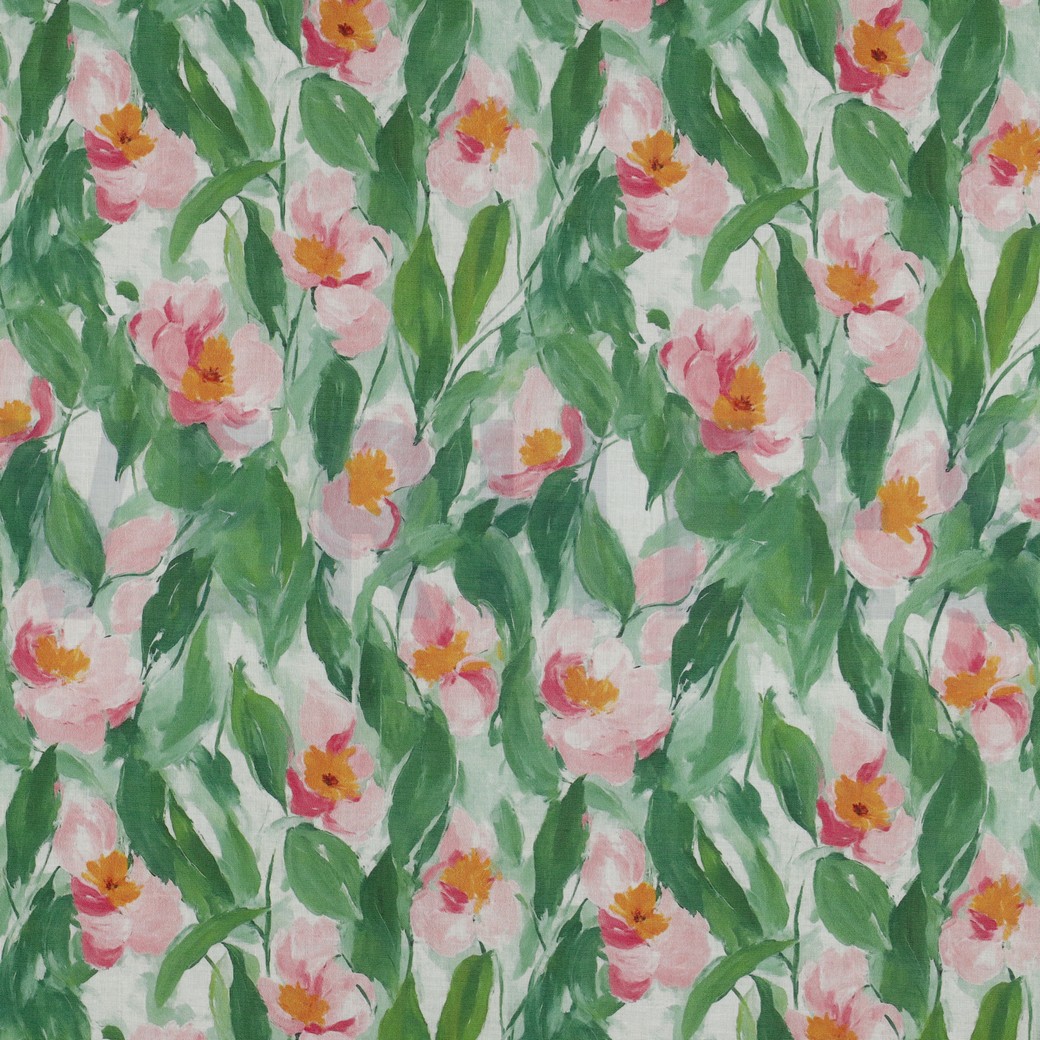 COTON VOILE DIGITAL FLEURS VERT