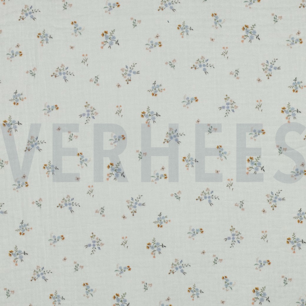 DOUBLE GAUZE DIGITAAL BLOEMEN ECRU