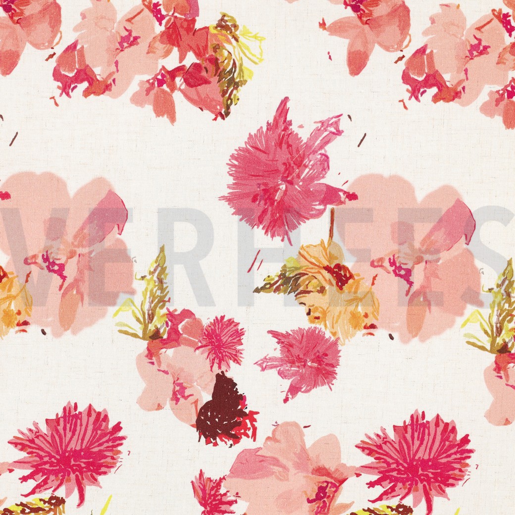 LINEN VISCOSE SLUB DIGITAL FLOWERS NATURAL