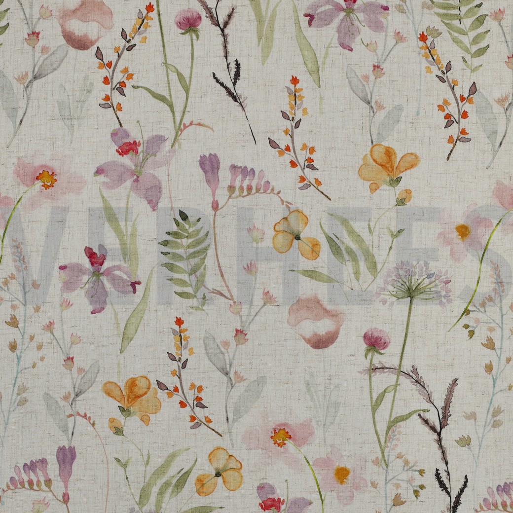 LINEN VISCOSE SLUB DIGITAL FLOWERS OFF WHITE