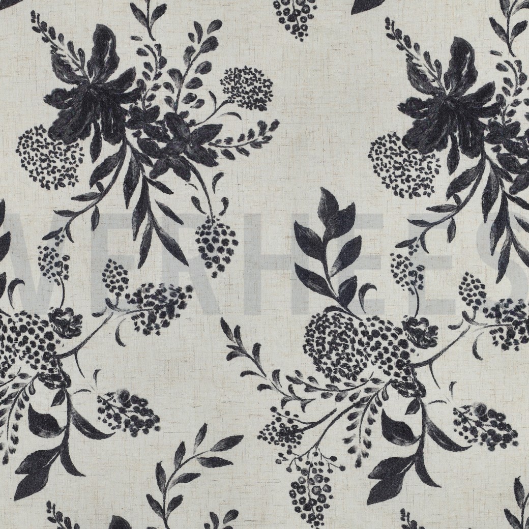 LIN VISCOSE SLUB DIGITAL FLEURS BLANC CASSÉ