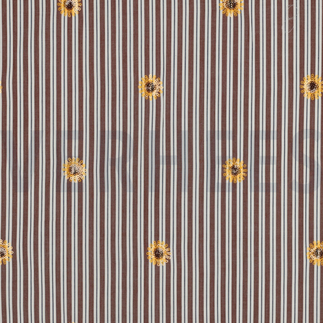 BAUMWOLLE STREIFEN PAILLETTEN BLUMEN BRAUN