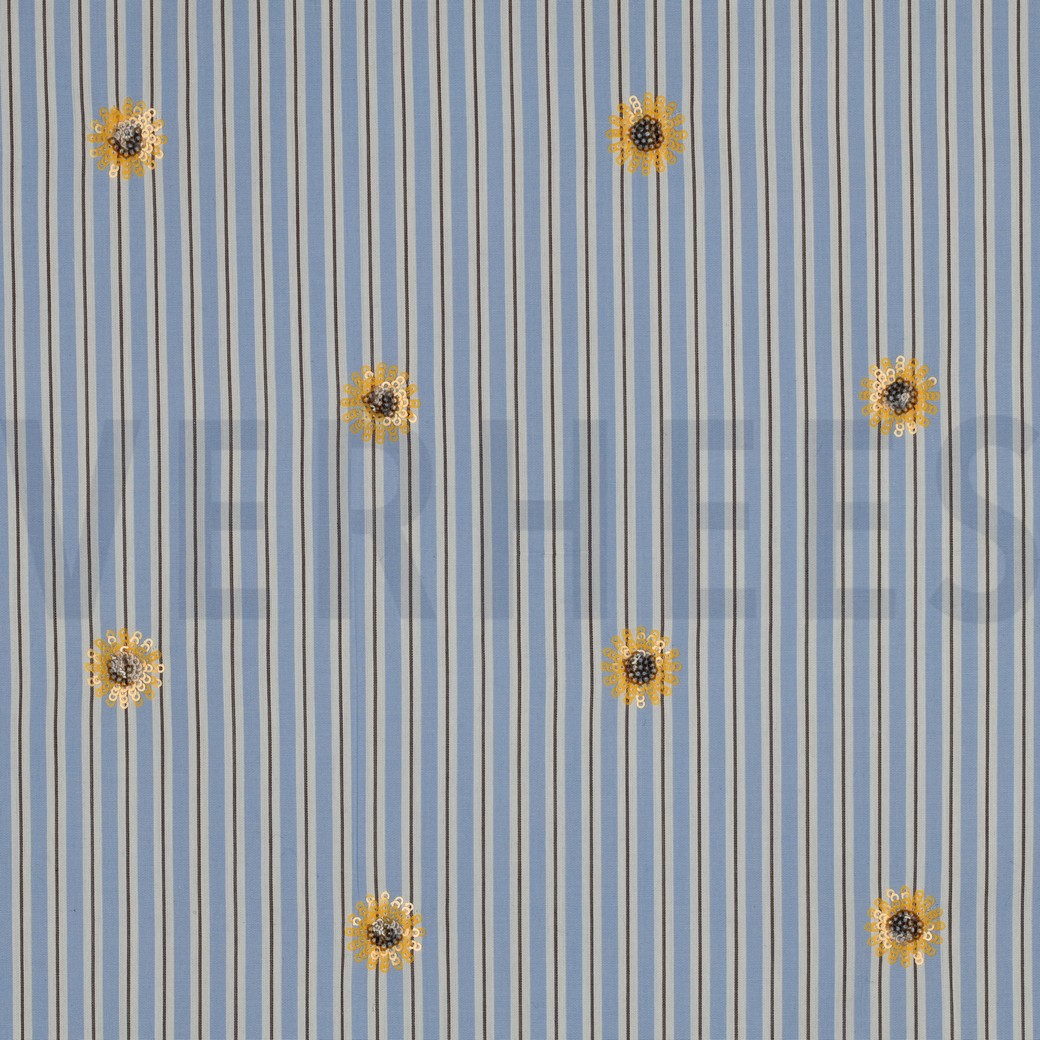 BAUMWOLLE STREIFEN PAILLETTEN BLUMEN BLAU