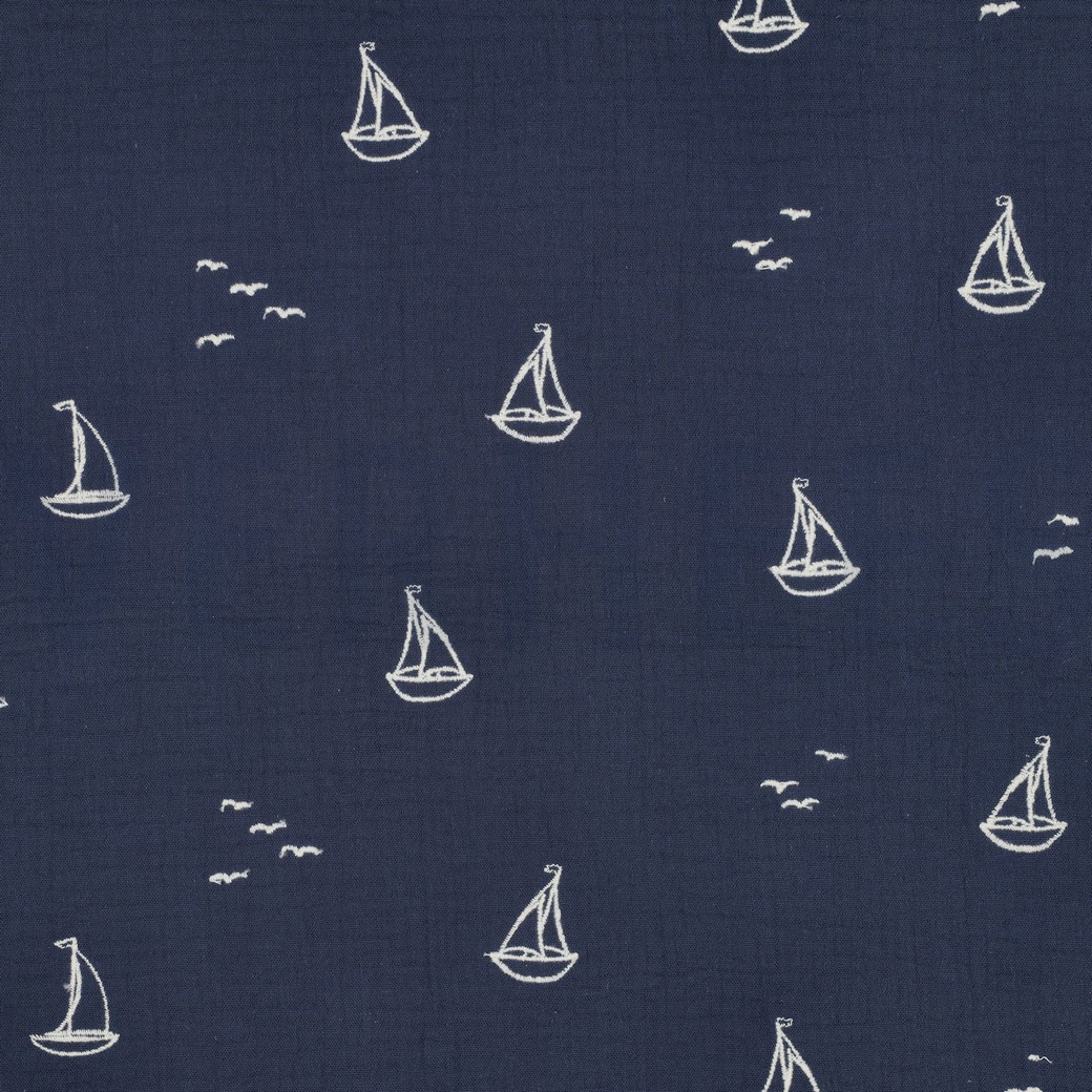 DOUBLE GAUZE EMBROIDERY BOATS NAVY