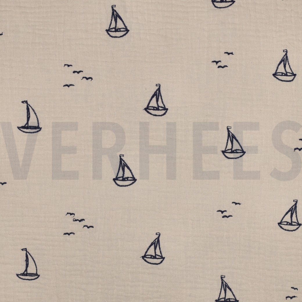 DOUBLE GAUZE EMBROIDERY BOATS NATURAL