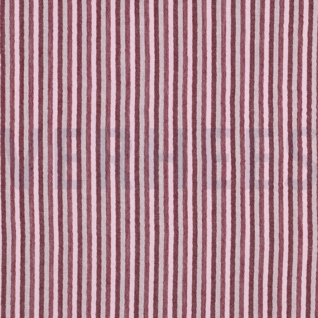 DOUBLE GAZE DE COTON TEINT EN FIL RAYURES & CARREAUX BORDEAUX