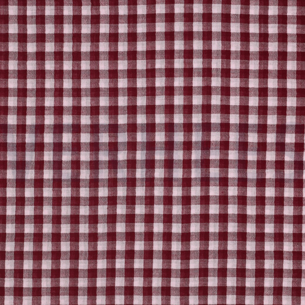 DOUBLE GAUZE GARENGEVERFD STREPEN & RUITEN BORDEAUXROOD