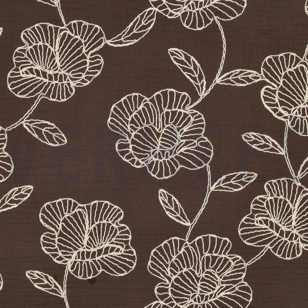DOUBLE GAUZE EMBROIDERY BLOEMEN BRUIN