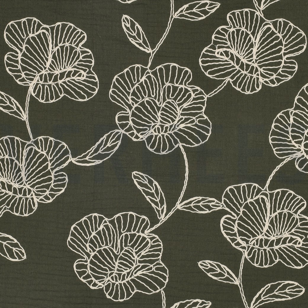 DOUBLE GAUZE EMBROIDERY FLOWERS GREEN