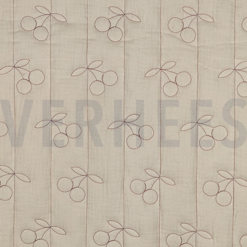 DOUBLE GAUZE GEWATTEERD KERSEN NATUREL